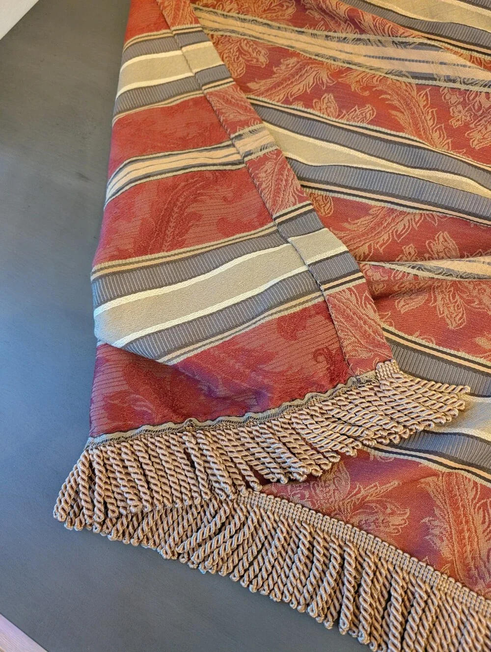 JCPENNEY Window Scarf Valance Striped Tan Rust Red Twisted Tassel Size 215